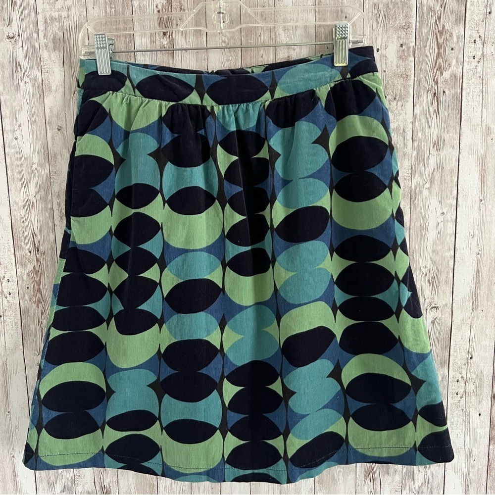 Boden Blue and Green Geometric Corduroy Skirt Preppy Fall 6 Long